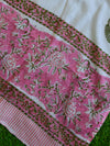 Handloom Mul Cotton Batik Pattern Suit Set-White & Pink