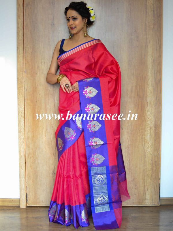 Banarasee Kora Muslin Saree With Skirt Border-Pink