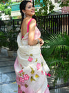 Banarasee Chanderi Handpainted Saree-White
