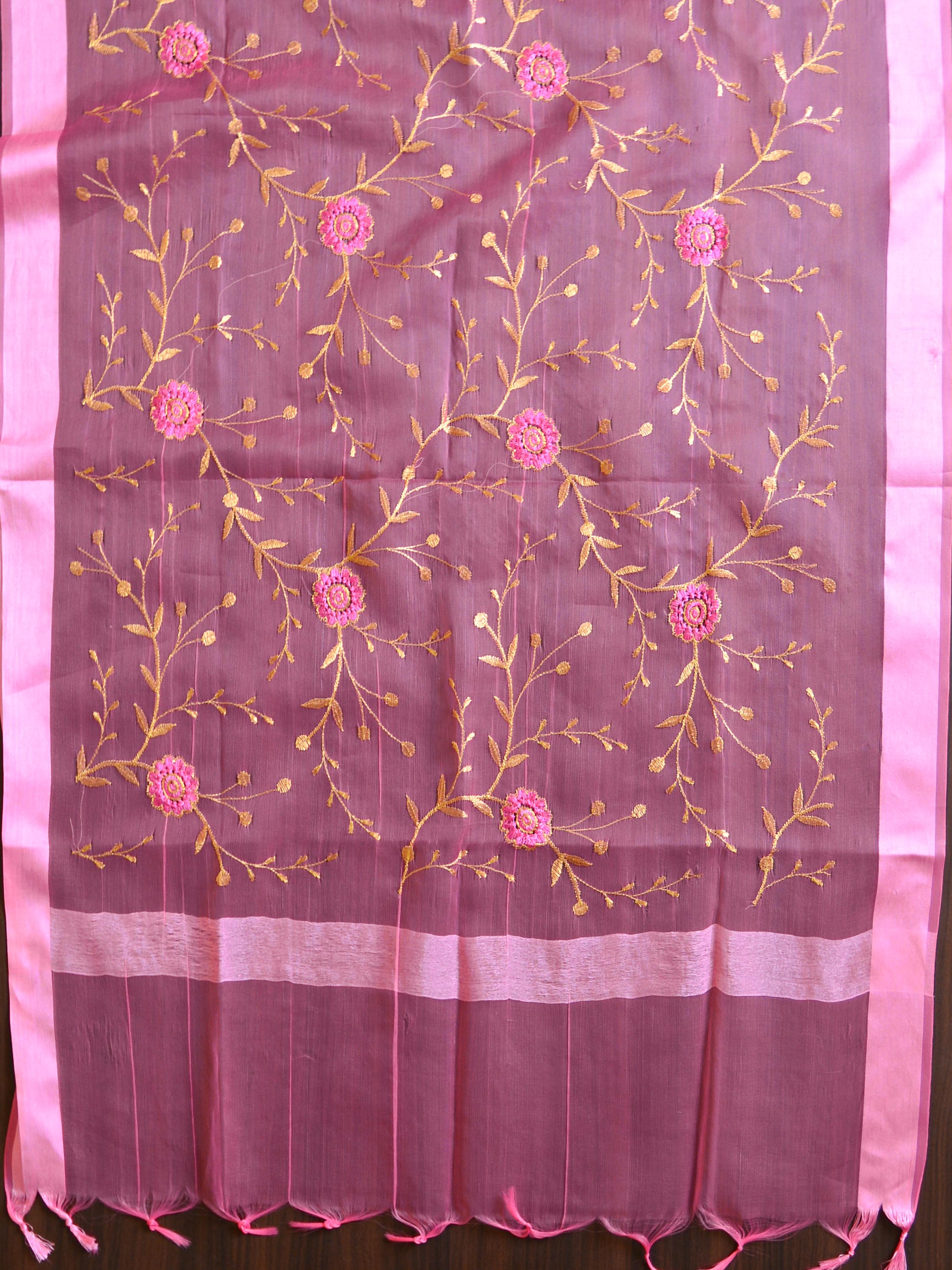 Banarasee Embroidered Gold Jaal Design Organza Dupatta-Pink