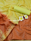 Handloom Silk Cotton Ghichha Woven Salwar Kameez Dupatta Set-Tan & Yellow