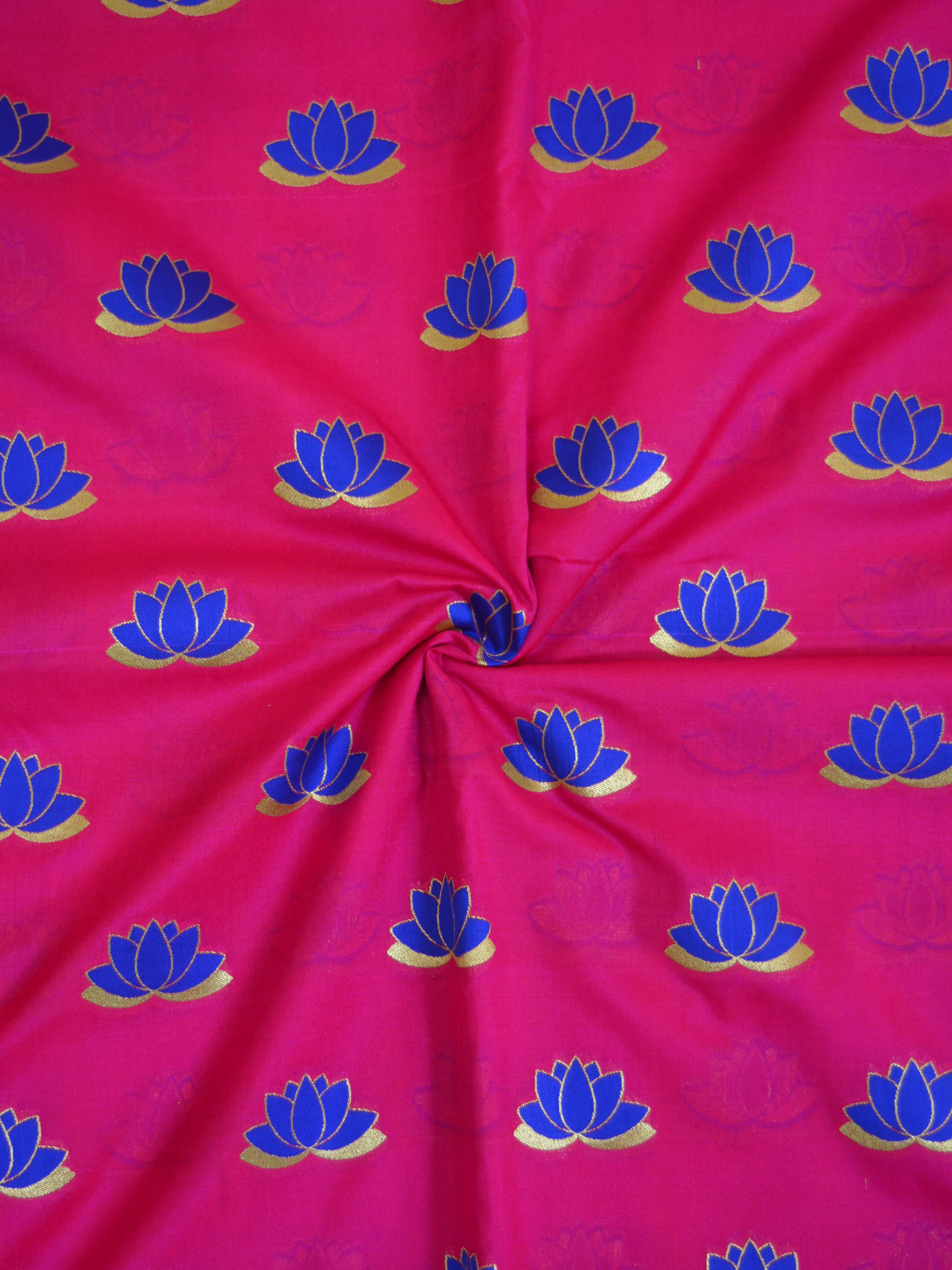 Banarasee Semi Katan Silk Lotus Buti Design Fabric-Magenta