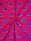 Banarasee Semi Katan Silk Lotus Buti Design Fabric-Magenta