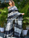 Bhagalpur Handloom Pure Linen Cotton Hand-Dyed Batik Pattern Saree-Black