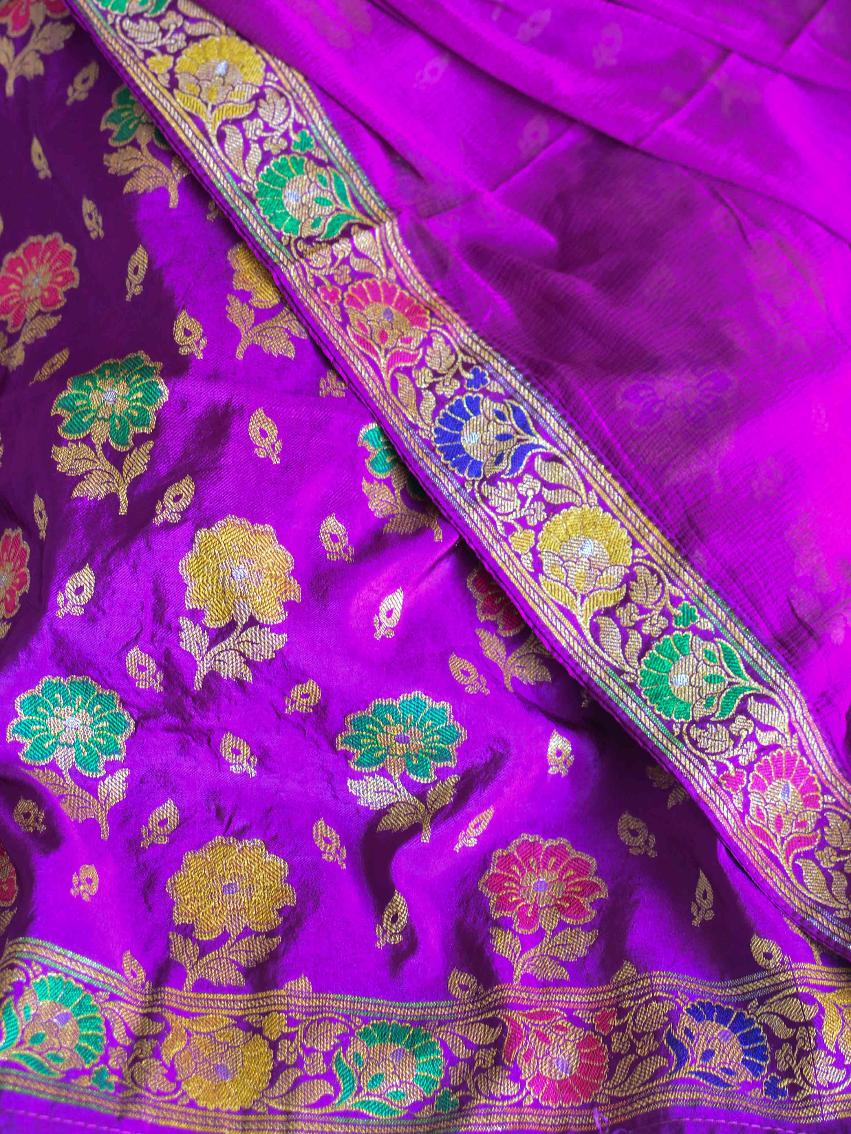 Banarasee Salwar Kameez Semi Katan Silk Zari Buti Fabric With Chiffon Dupatta-Violet