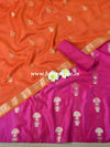 Banarasee Pure Chanderi Silk Zari Buti Salwar Kameez Set-Pink & Orange