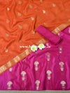 Banarasee Pure Chanderi Silk Zari Buti Salwar Kameez Set-Pink & Orange