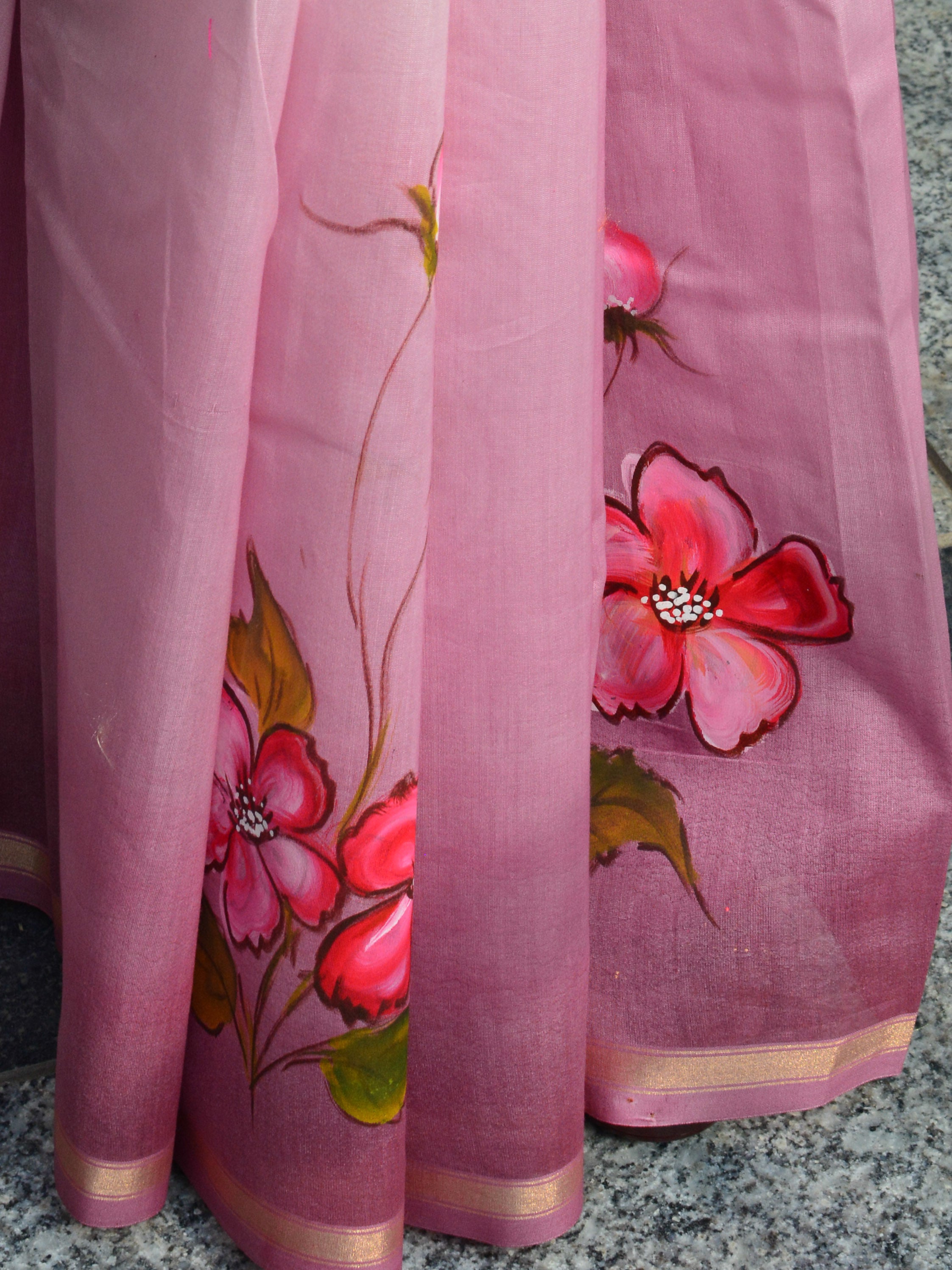 Banarasee Chanderi Handpainted Saree-White