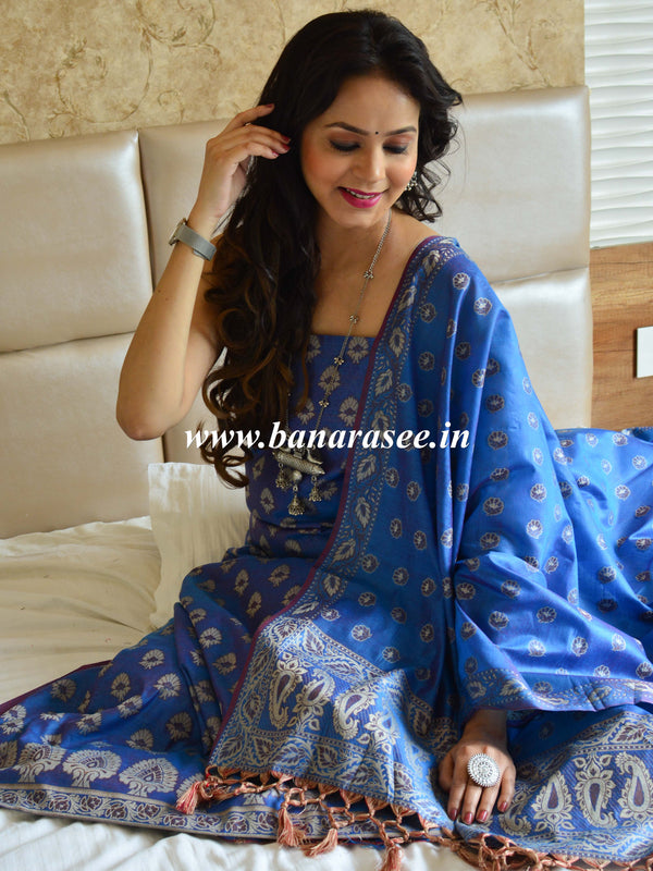 Banarasee Salwar Kameez Semi Silk Zari Jaal Work Fabric & Neon Pink Du