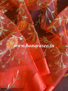 Banarasee Embroidered Gold Jaal Design Organza Dupatta-Orange