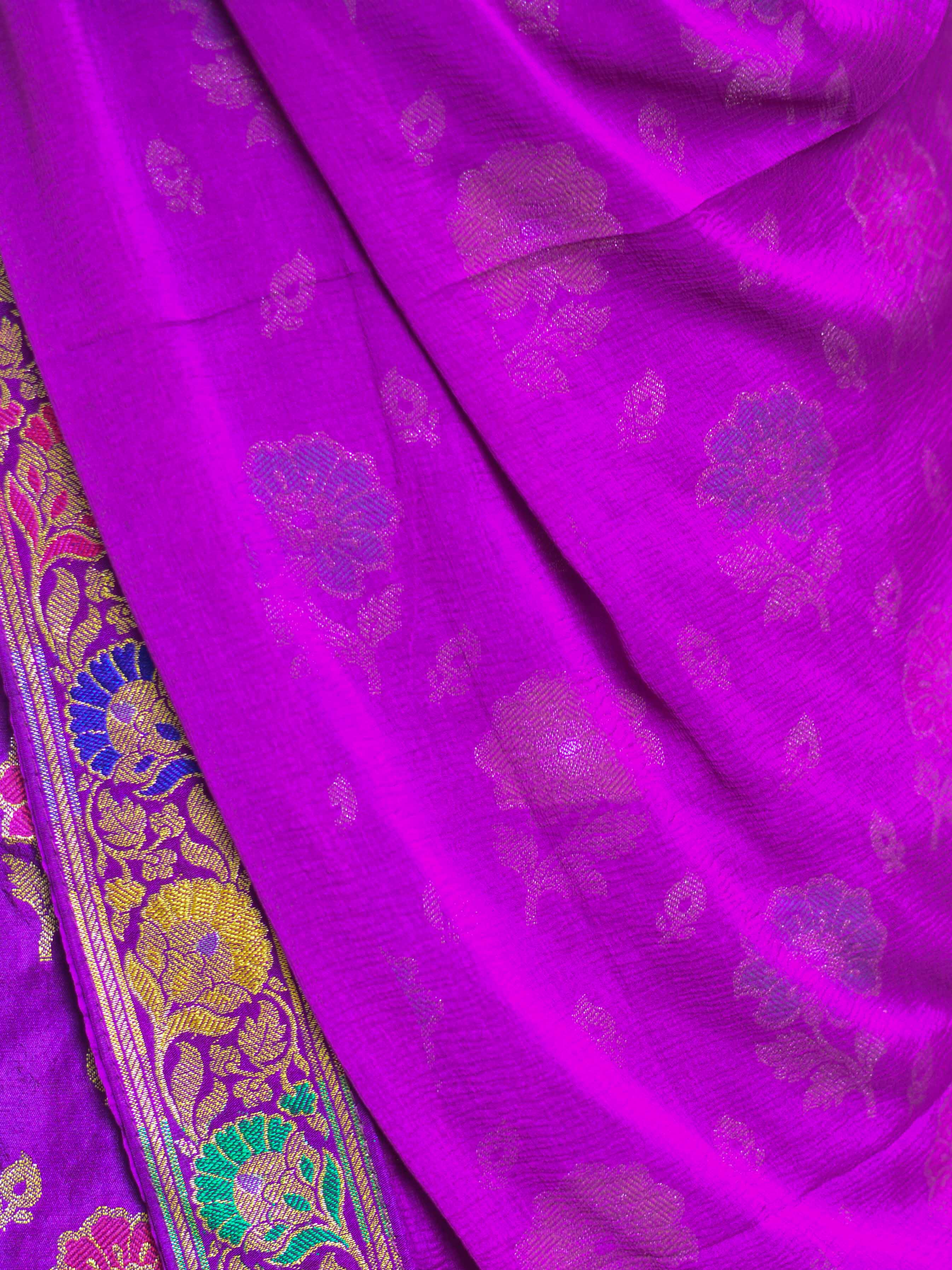 Banarasee Salwar Kameez Semi Katan Silk Zari Buti Fabric With Chiffon Dupatta-Violet