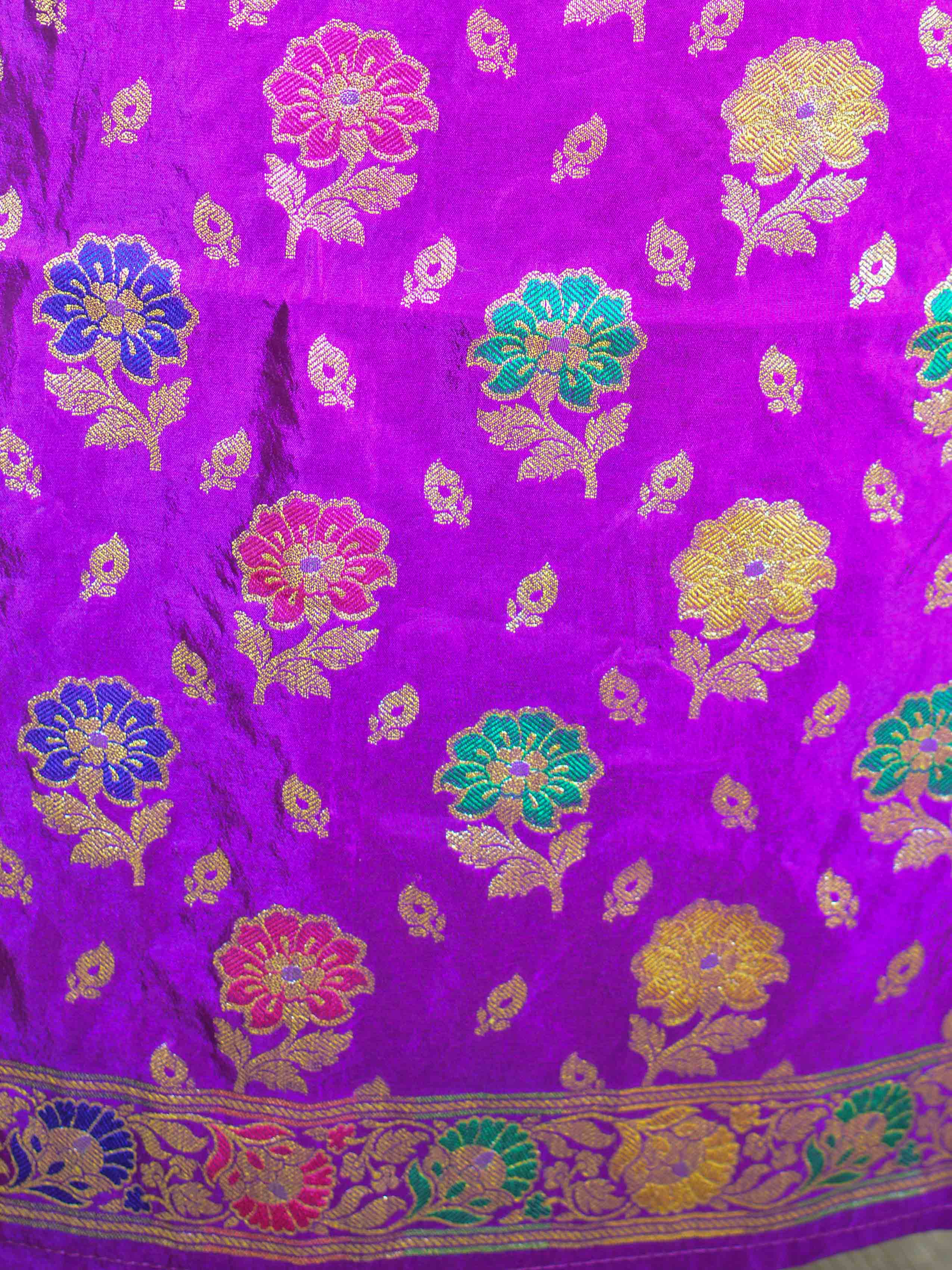 Banarasee Salwar Kameez Semi Katan Silk Zari Buti Fabric With Chiffon Dupatta-Violet