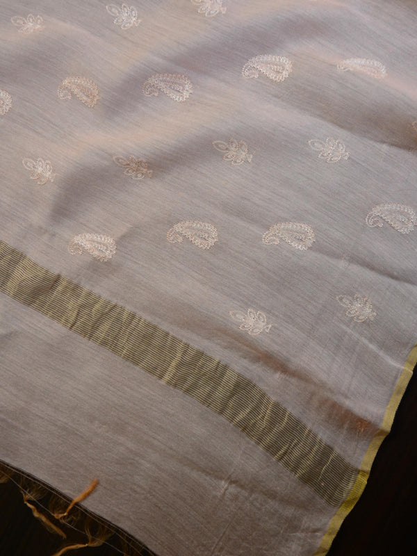 Chikankari Handloom Chanderi Cotton Salwar Kameez Set-White & Peach