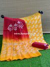 Handloom Mul Cotton Batik Pattern Suit Set-Yellow & Red