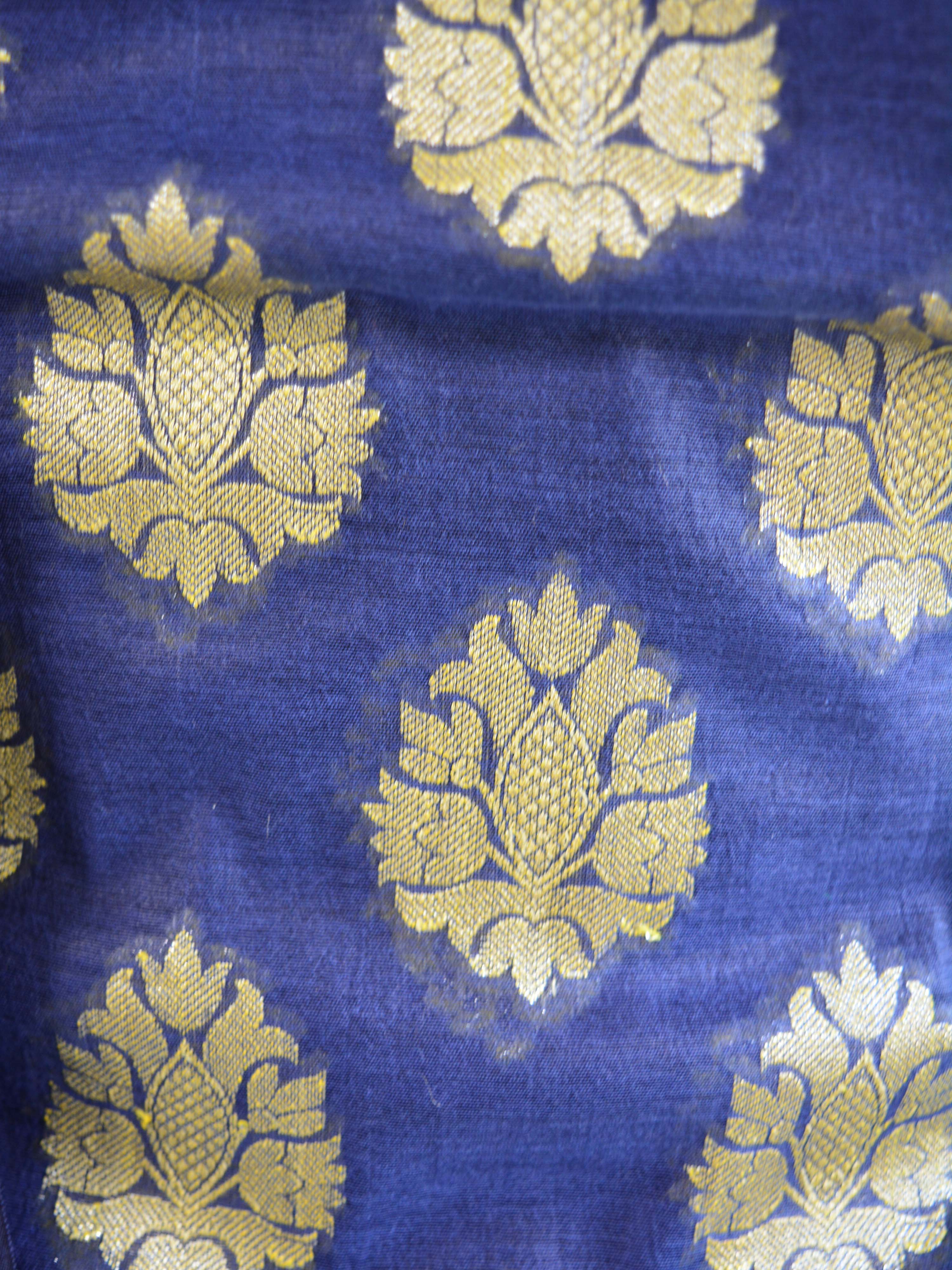 Banarasee Salwar Kameez Cotton Silk Gold Zari Buti Woven Fabric-Deep Blue