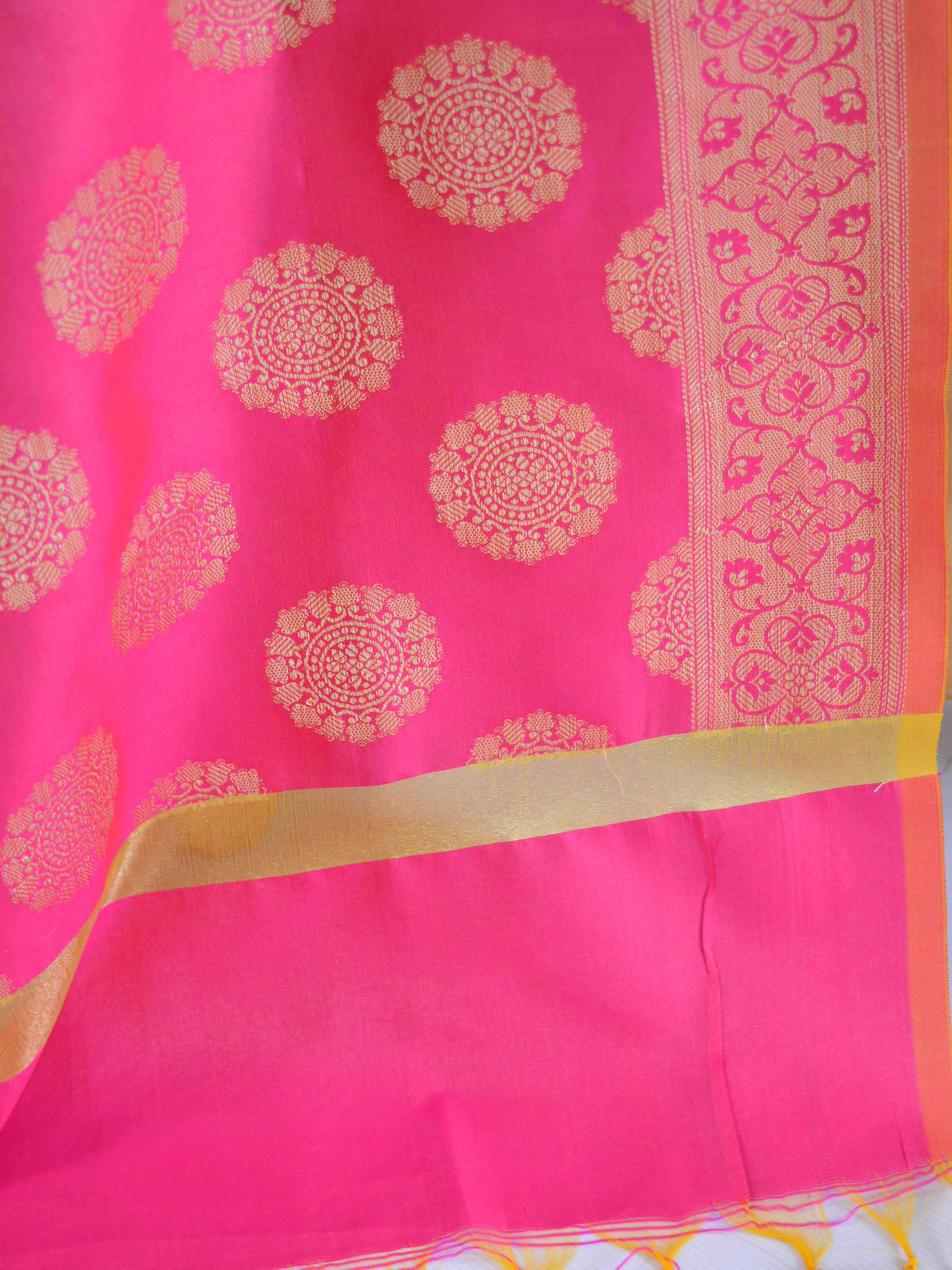 Banarasee Handwoven Brocade Salwar Kameez Fabric With Chanderi Cotton Dupatta-Gold