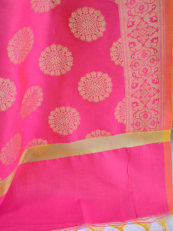 Banarasee Handwoven Brocade Salwar Kameez Fabric With Chanderi Cotton Dupatta-Gold