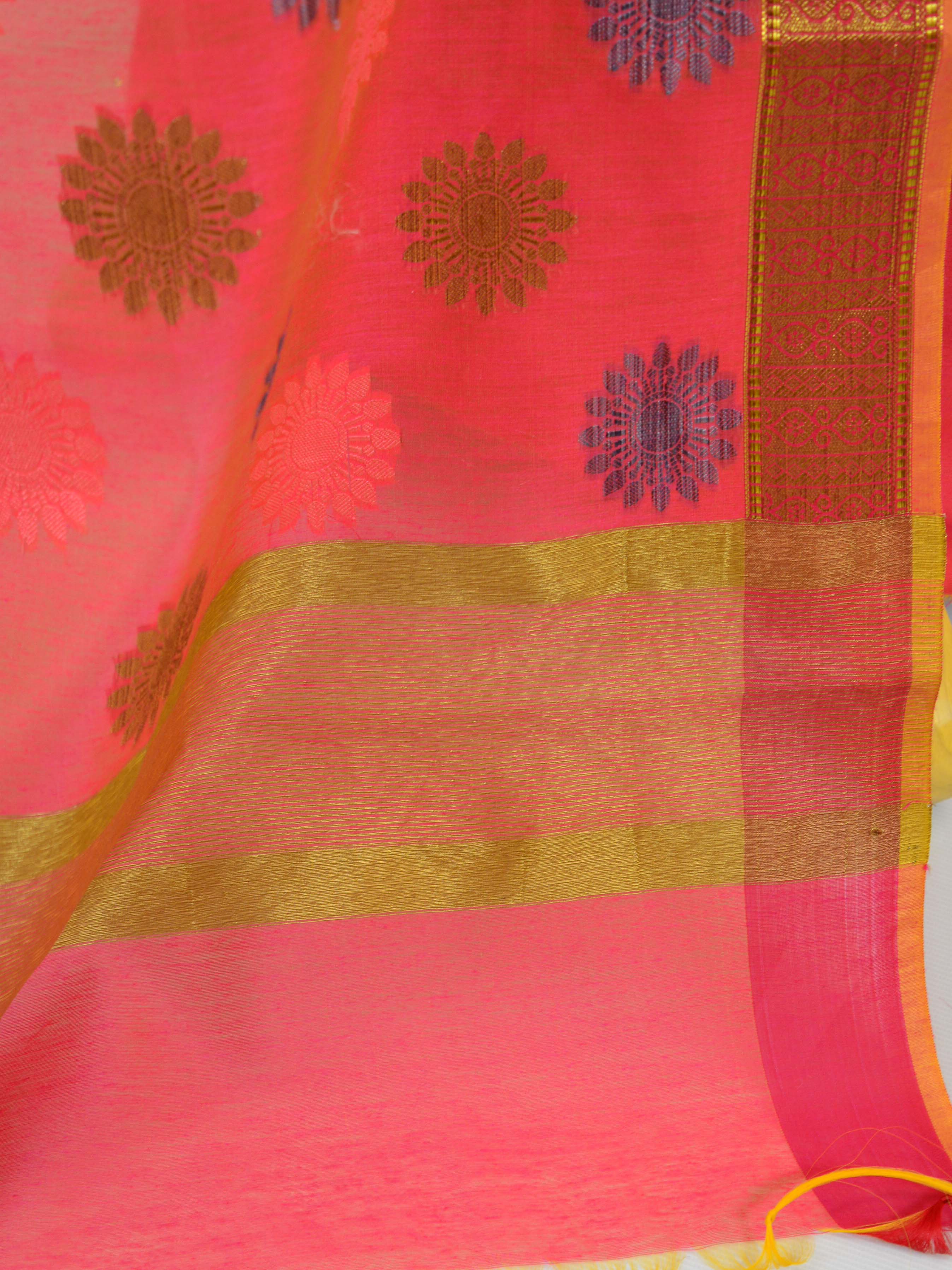 Banarasee Chanderi Cotton Salwar Kameez Fabric With Resham Buta Design-Red