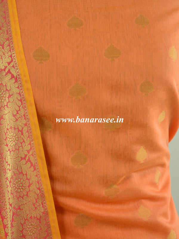 Banarasee Chanderi Cotton Salwar Kameez Fabric With Dupatta-Orange