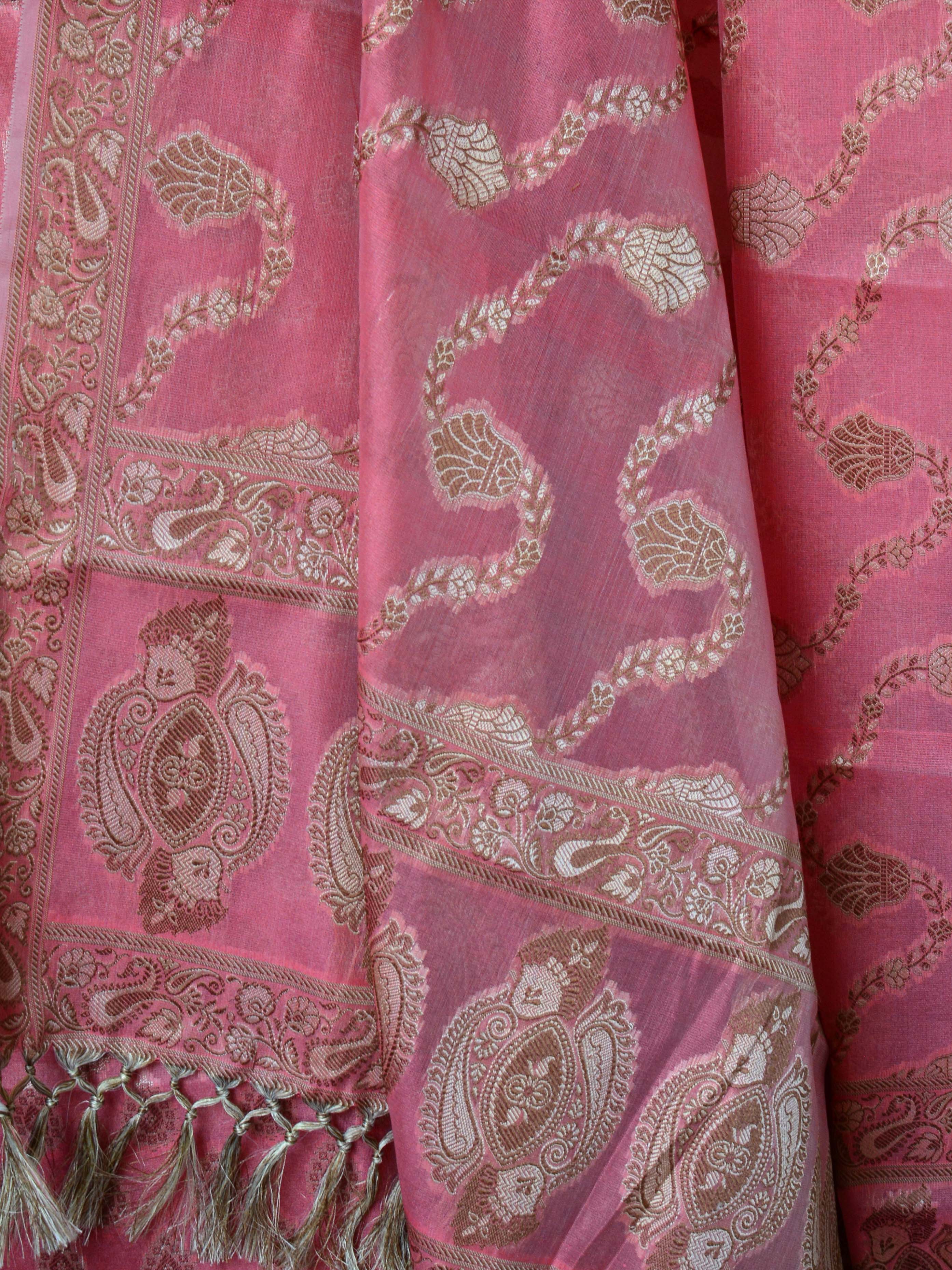 Banarasee Salwar Kameez Cotton Silk Resham Buti Woven Fabric-Pink