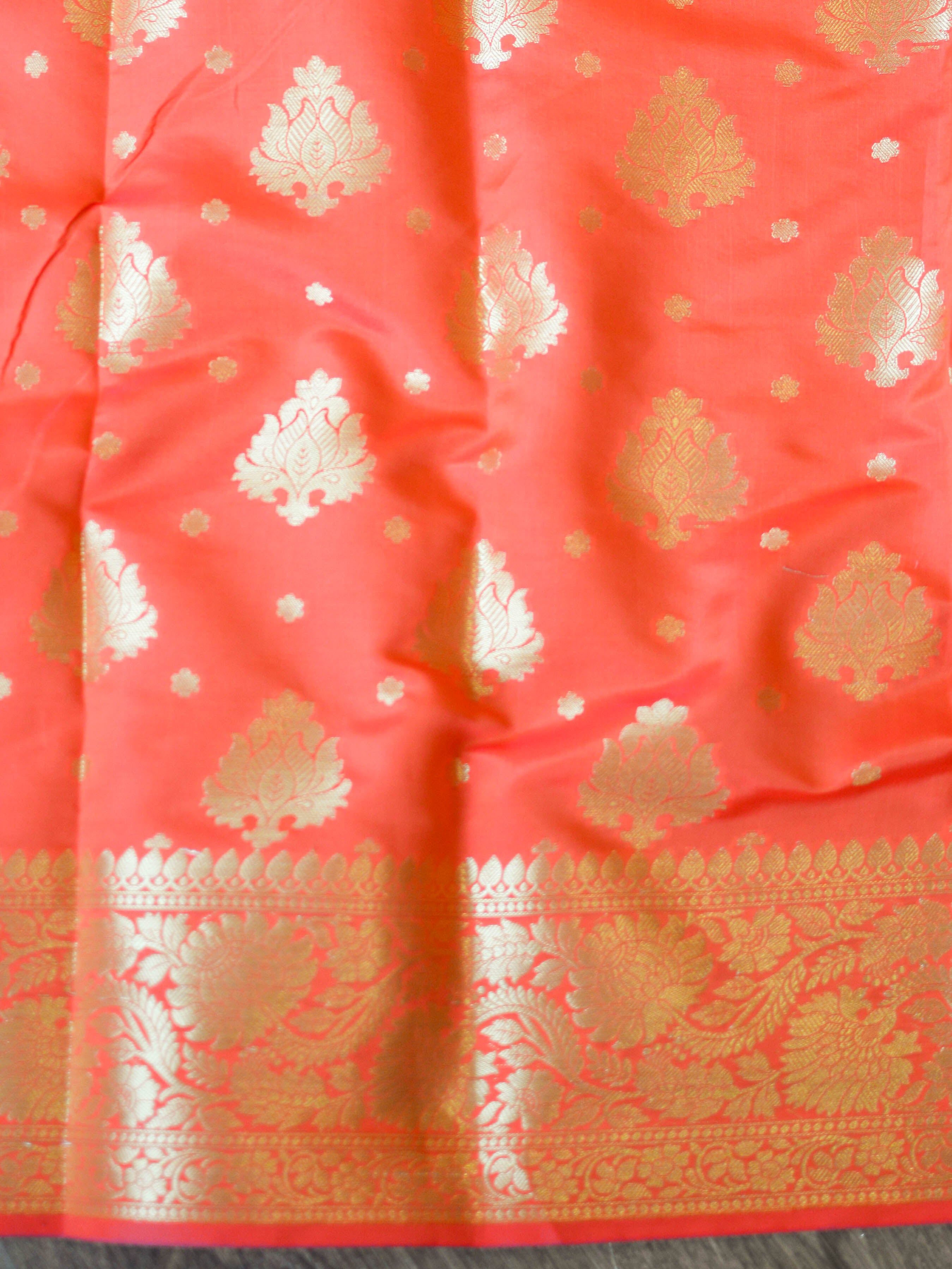 Banarasee Cotton Silk Mix Saree With Big Zari Buta-Orange