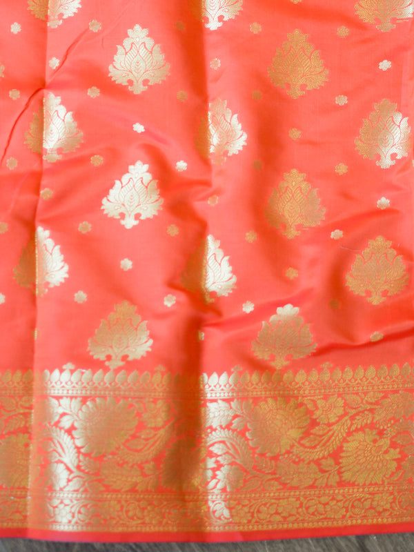 Banarasee Cotton Silk Mix Saree With Big Zari Buta-Orange