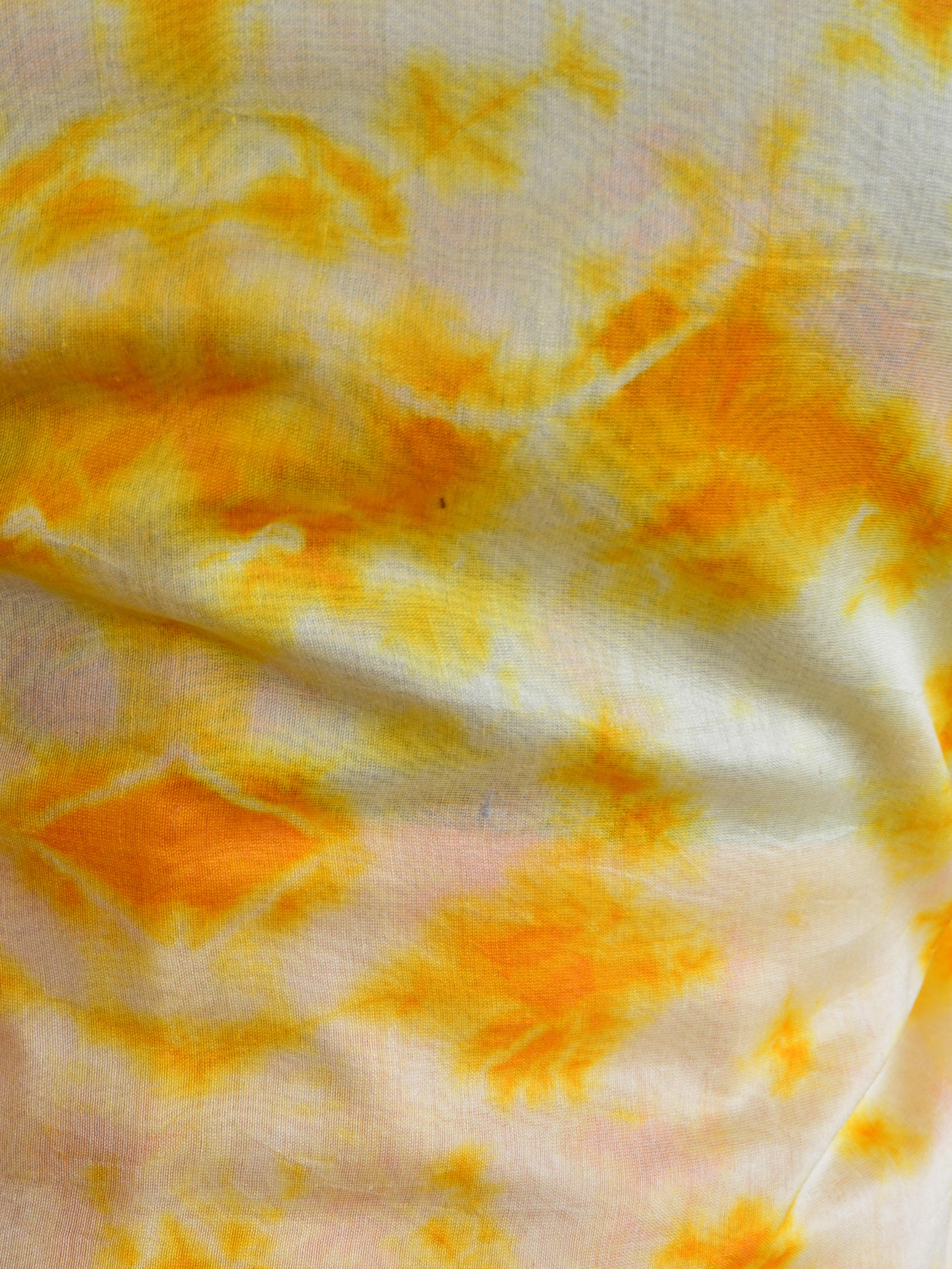 Banarasee Shibori Dyed Chanderi Salwar Kameez Fabric With Yellow Zari Dupatta-White