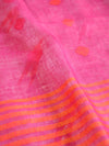Bhagalpuri Pure Ikkat Kameez With Pink Linen Dupatta-White