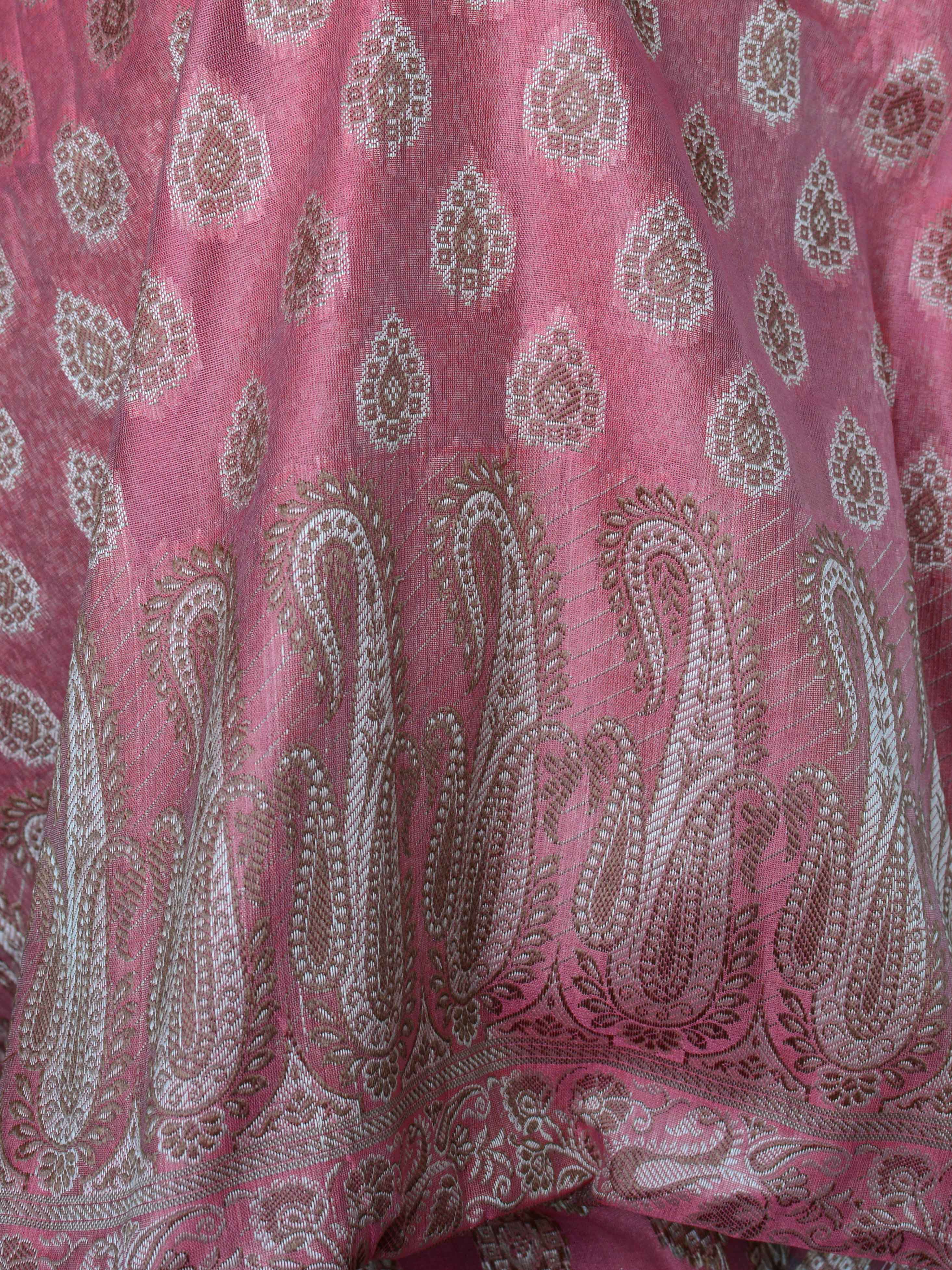 Banarasee Salwar Kameez Cotton Silk Resham Buti Woven Fabric-Pink