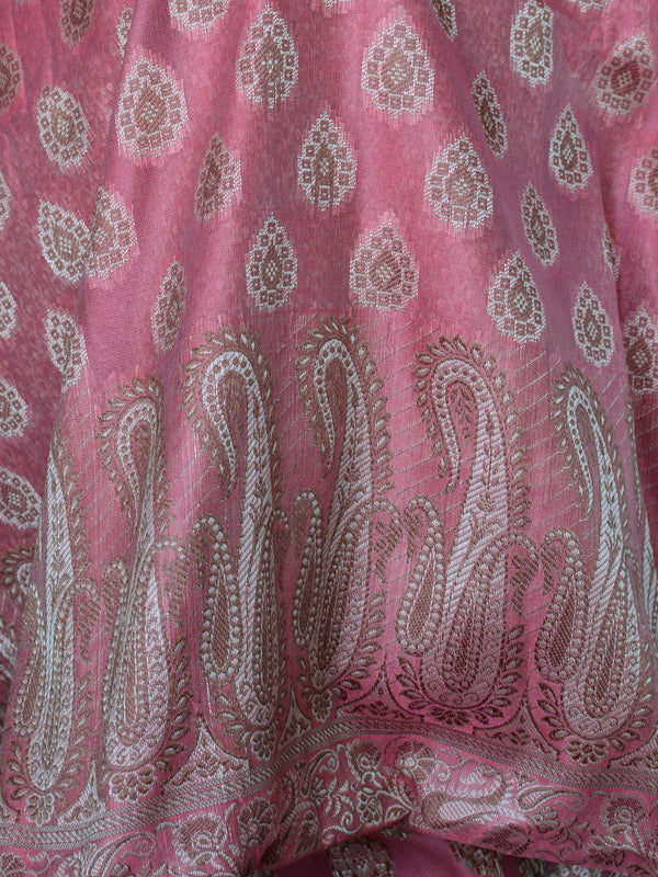 Banarasee Salwar Kameez Cotton Silk Resham Buti Woven Fabric-Pink
