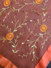 Banarasee Embroidered Gold Jaal Design Organza Dupatta-Orange
