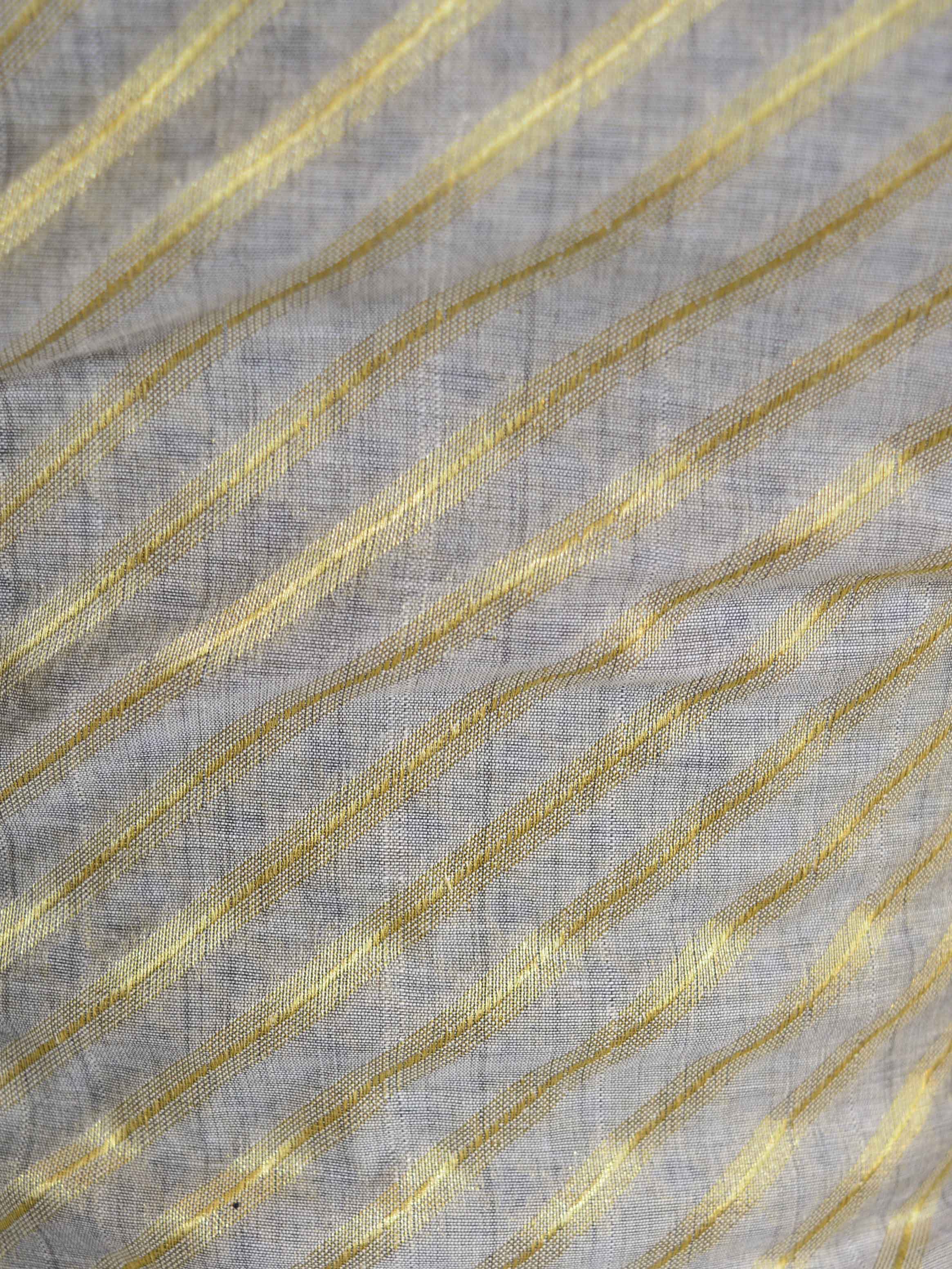 Banarasee Salwar Kameez Cotton Silk Gold Zari Stripes Woven Fabric-Grey