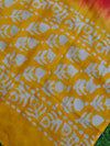 Handloom Mul Cotton Batik Pattern Suit Set-Yellow & Red