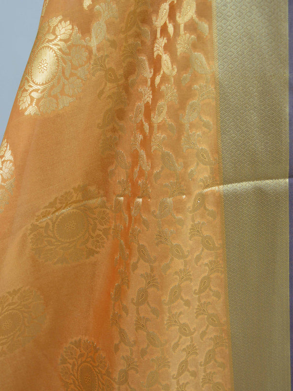 Banarasee Cotton Silk Gold Zari Big Buta Dupatta-Beige