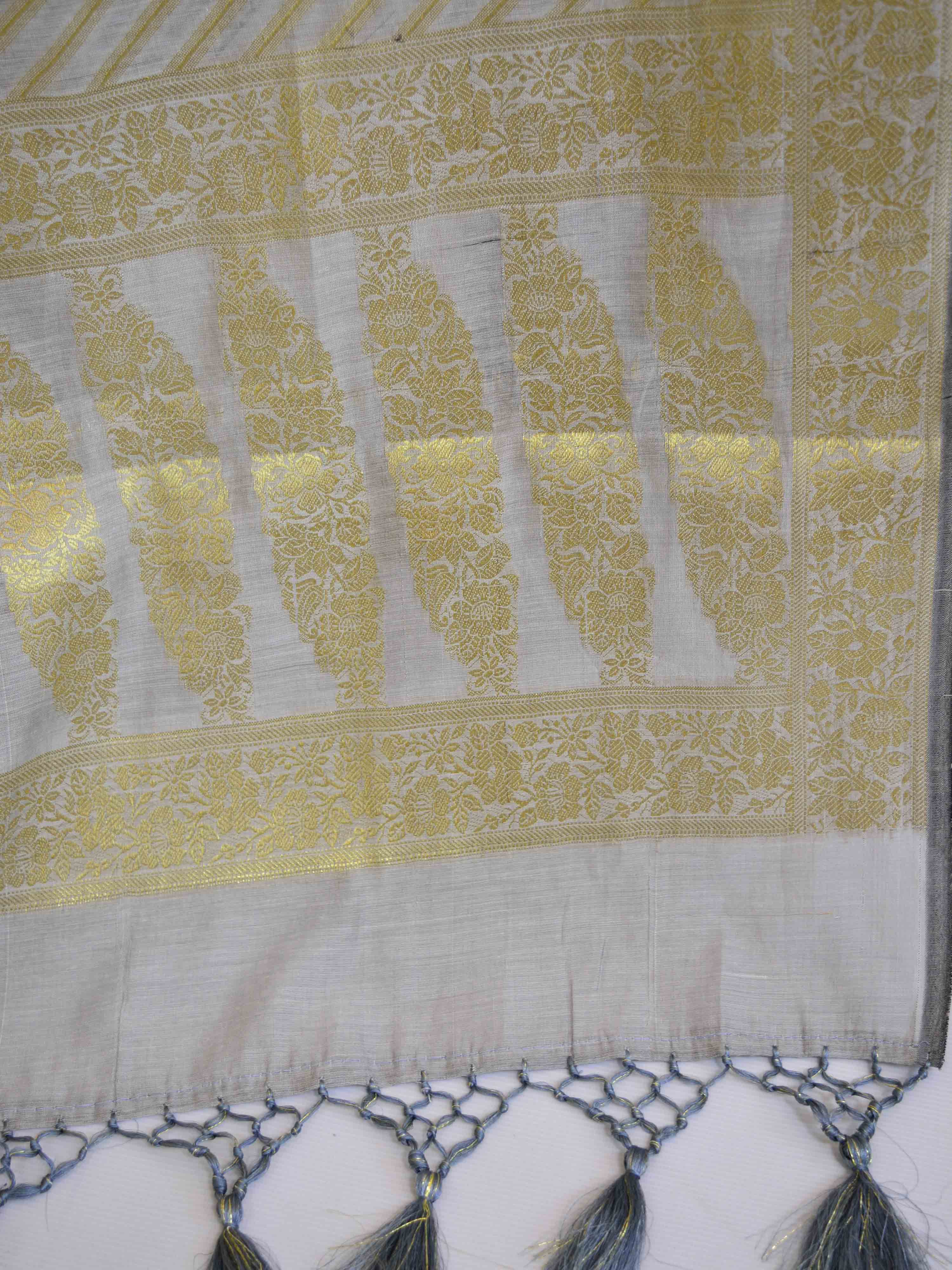 Banarasee Salwar Kameez Cotton Silk Gold Zari Stripes Woven Fabric-Grey