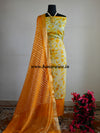 Banarasee Shibori Dyed Chanderi Salwar Kameez Fabric With Yellow Zari Dupatta-White