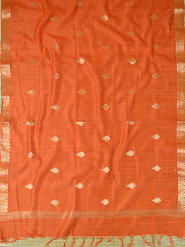 Banarasee Pure Chanderi Silk Zari Buti Salwar Kameez Set-Pink & Orange