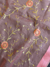 Banarasee Embroidered Gold Jaal Design Organza Dupatta-Peach