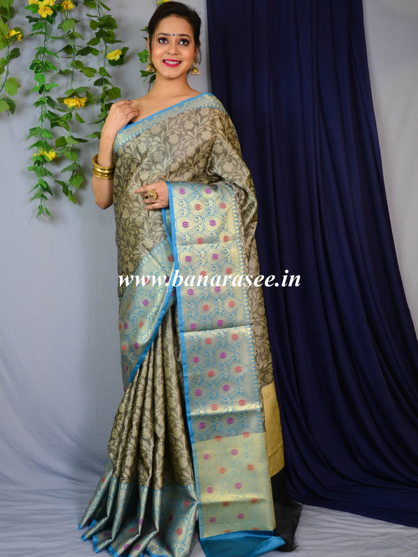 Banarasee Kora Muslin Saree With Self-Weaving Jaal Design & Skirt Border-Black