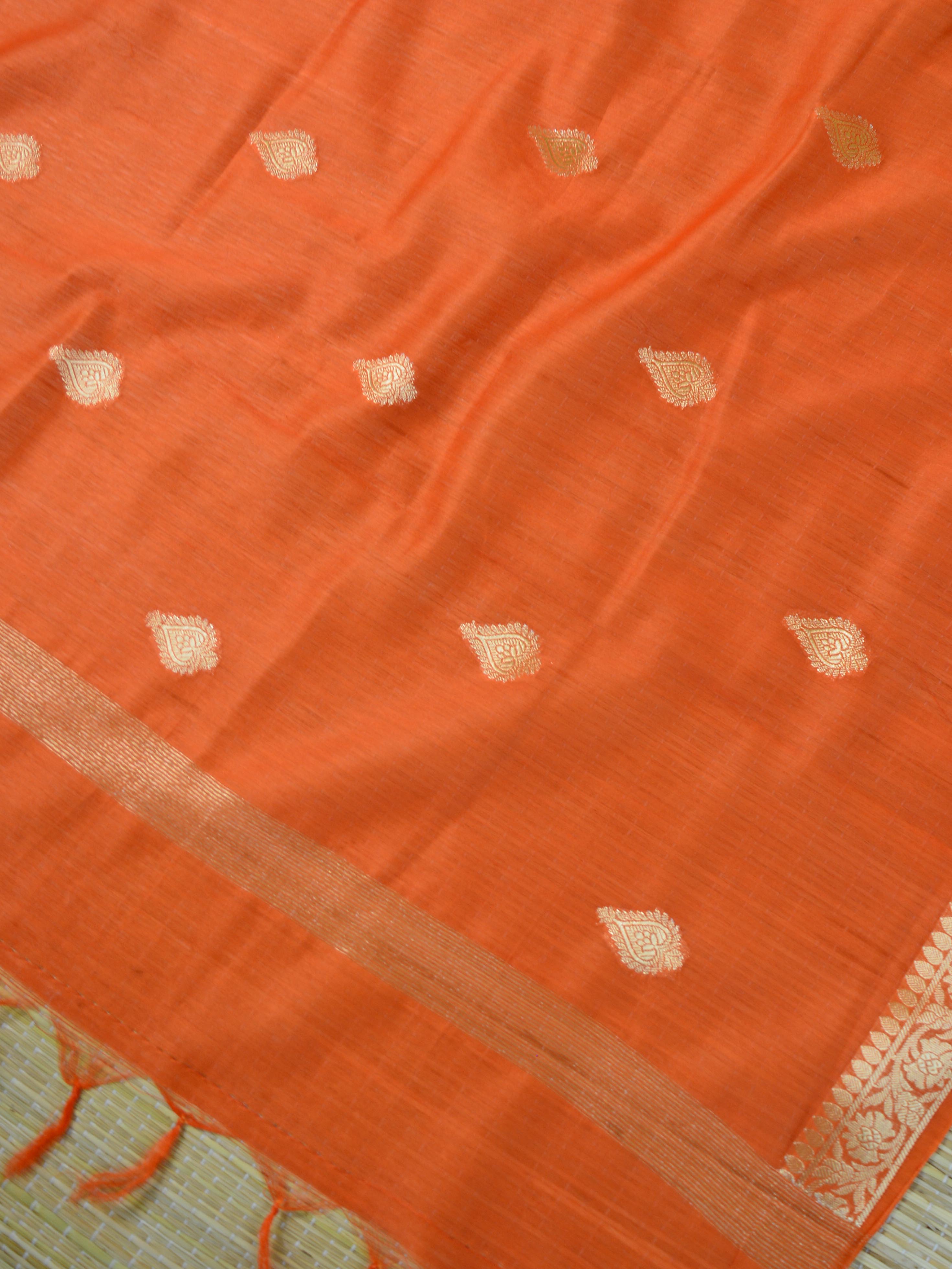 Banarasee Pure Chanderi Silk Zari Buti Salwar Kameez Set-Pink & Orange