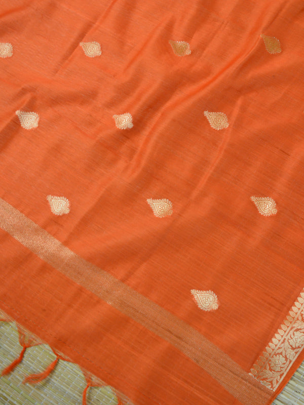 Banarasee Pure Chanderi Silk Zari Buti Salwar Kameez Set-Pink & Orange