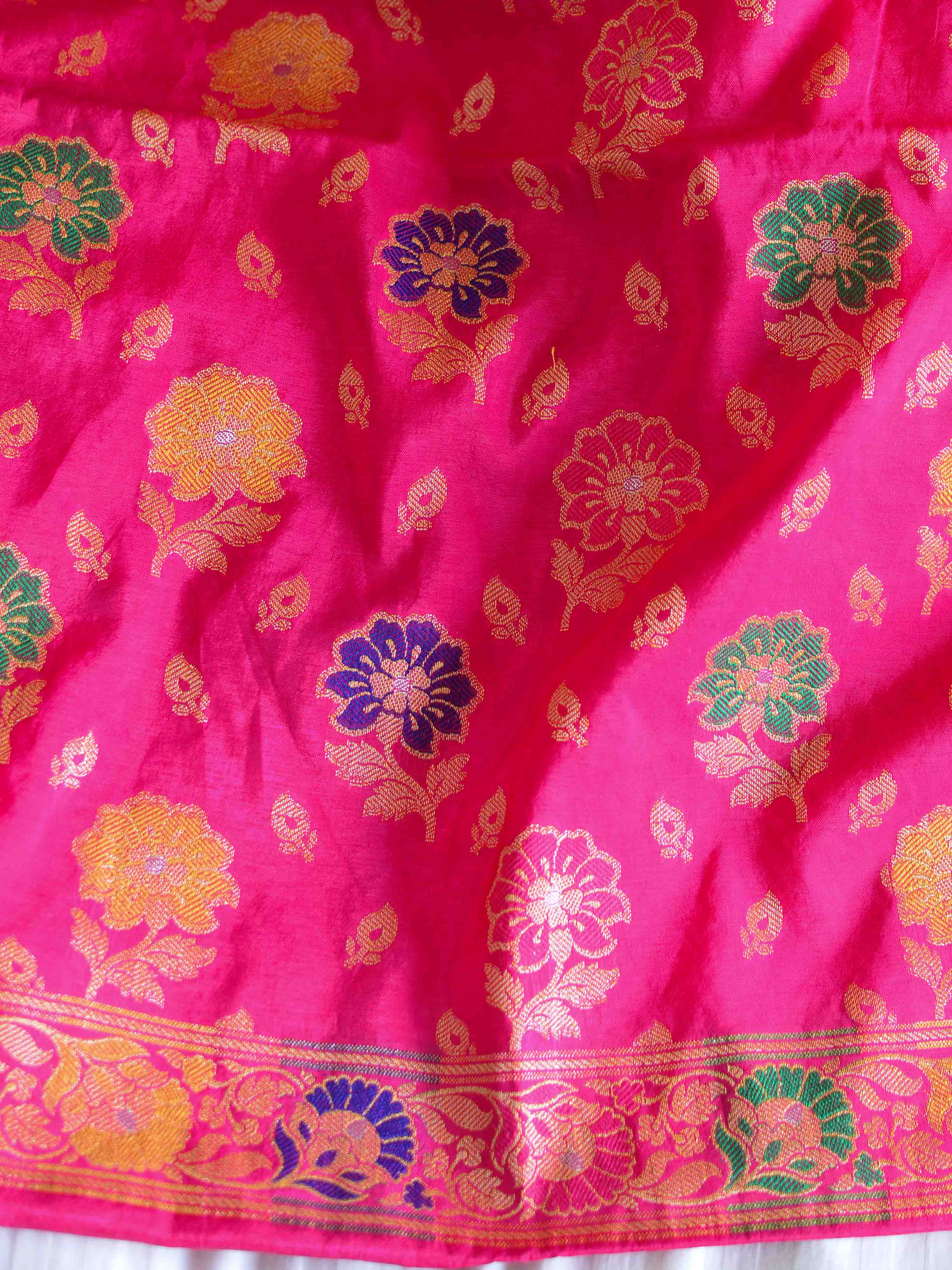 Banarasee Salwar Kameez Semi Katan Silk Zari Buti Fabric With Chiffon Dupatta-Pink