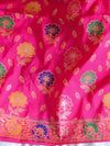 Banarasee Salwar Kameez Semi Katan Silk Zari Buti Fabric With Chiffon Dupatta-Pink