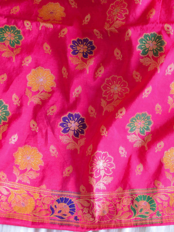 Banarasee Salwar Kameez Semi Katan Silk Zari Buti Fabric With Chiffon Dupatta-Pink