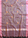 Banarasee Embroidered Gold Jaal Design Organza Dupatta-Peach