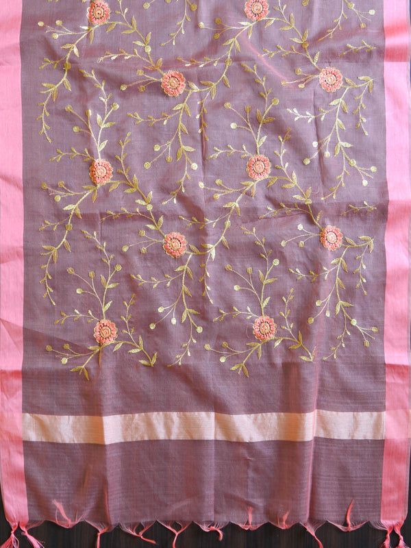 Banarasee Embroidered Gold Jaal Design Organza Dupatta-Peach