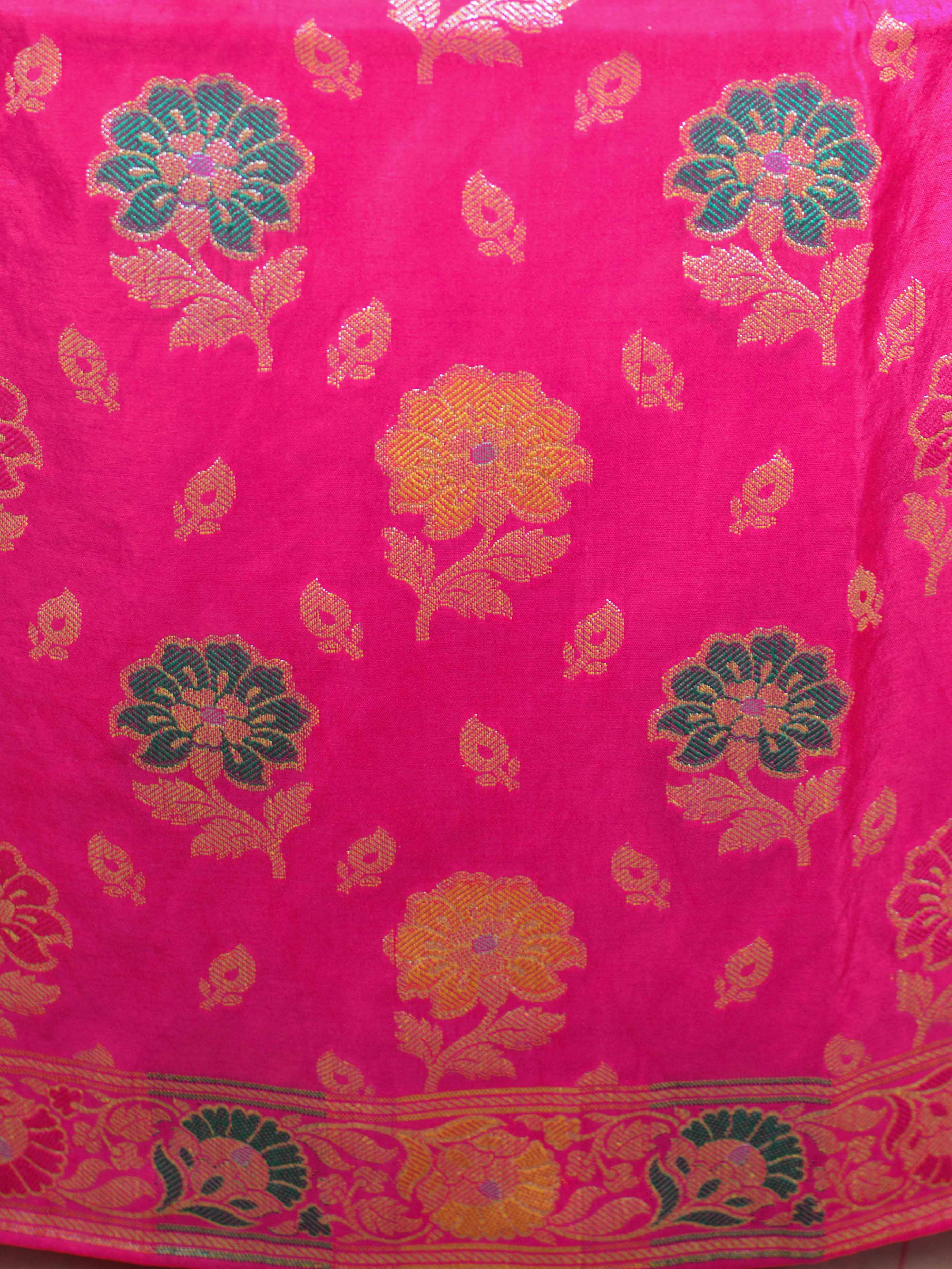 Banarasee Salwar Kameez Semi Katan Silk Zari Buti Fabric With Chiffon Dupatta-Pink