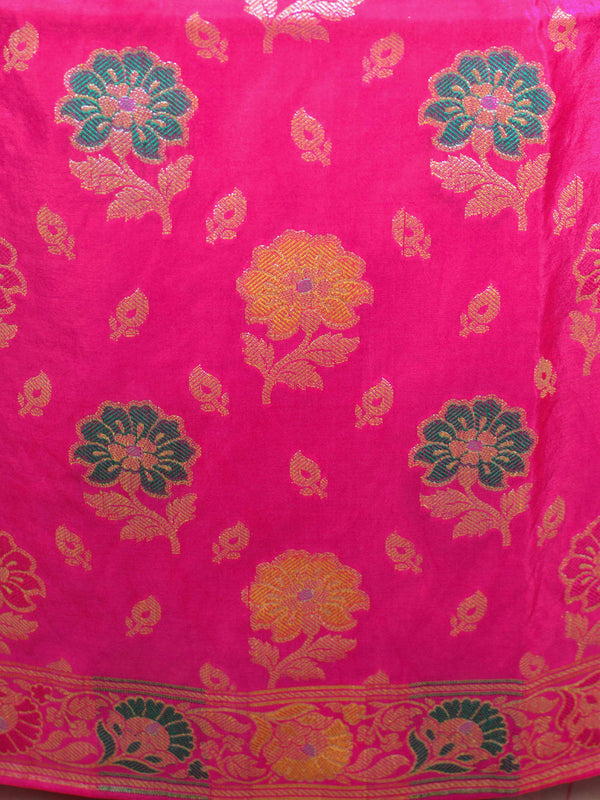 Banarasee Salwar Kameez Semi Katan Silk Zari Buti Fabric With Chiffon Dupatta-Pink