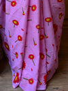 Handloom Mul Cotton Block Print Saree-Peach