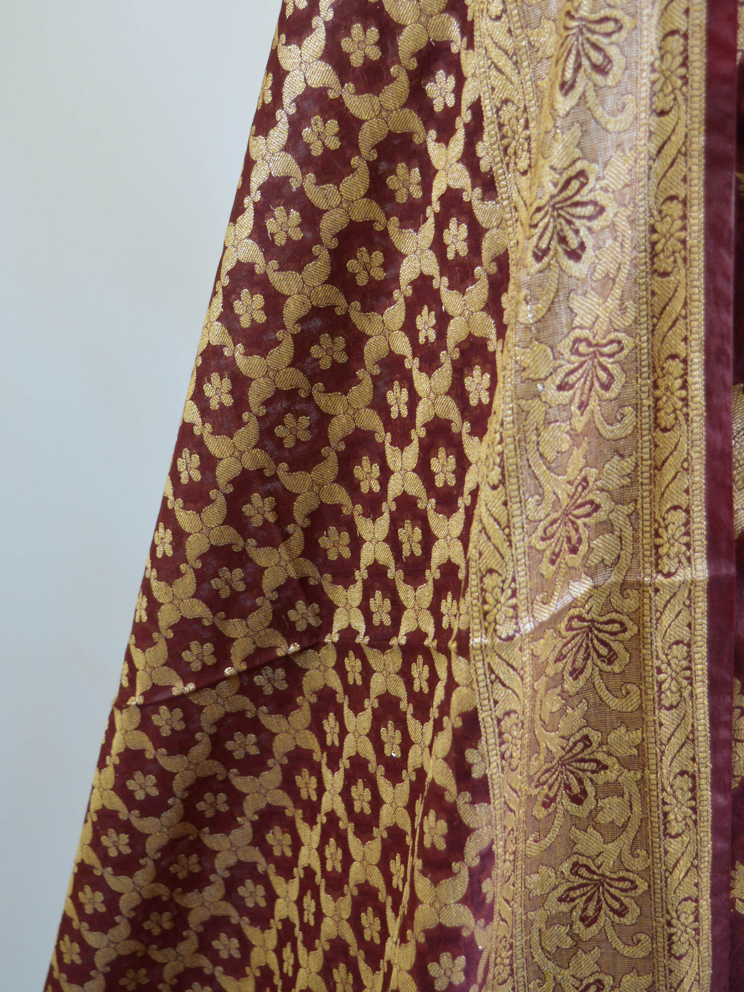 Banarasee Salwar Kameez Cotton Silk Gold Zari Buti Woven Fabric-Coffee Brown